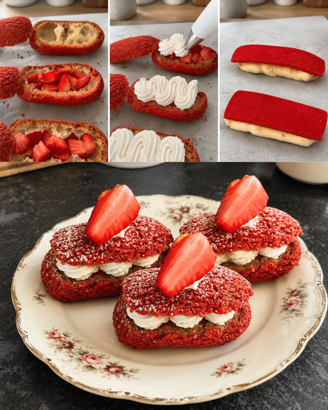 Éclairs Craquelin Vanille & Fraises (Façon Cyril Lignac)