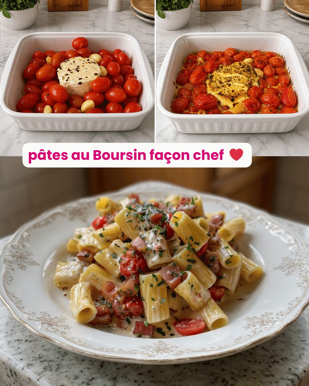 Pâtes Crémeuses au Boursin, Lardons & Tomates Rôties