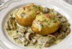 Pommes de Terre Farcies au Lard Fumé, Reblochon & Champignons à la Crème