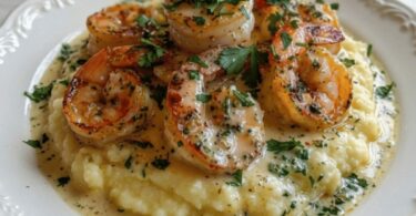 Crevettes à l’Ail sur Purée de Pommes de Terre
