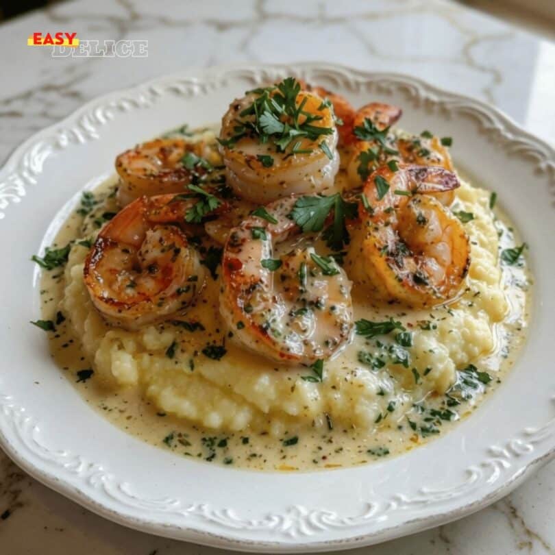 Crevettes à l’Ail sur Purée de Pommes de Terre
