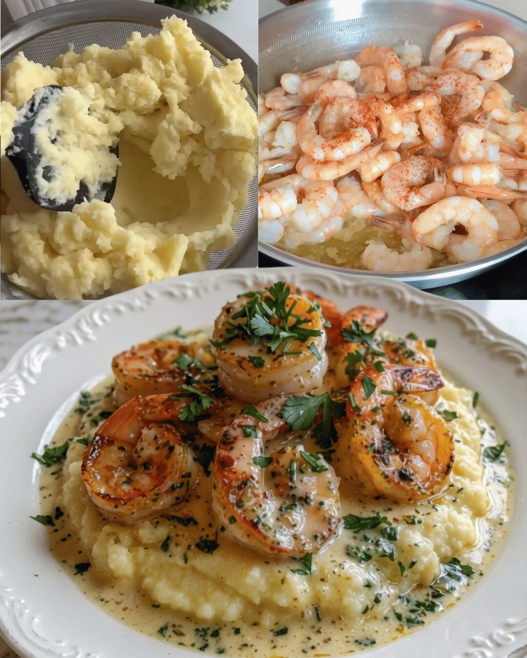 Crevettes à l’Ail sur Purée de Pommes de Terre