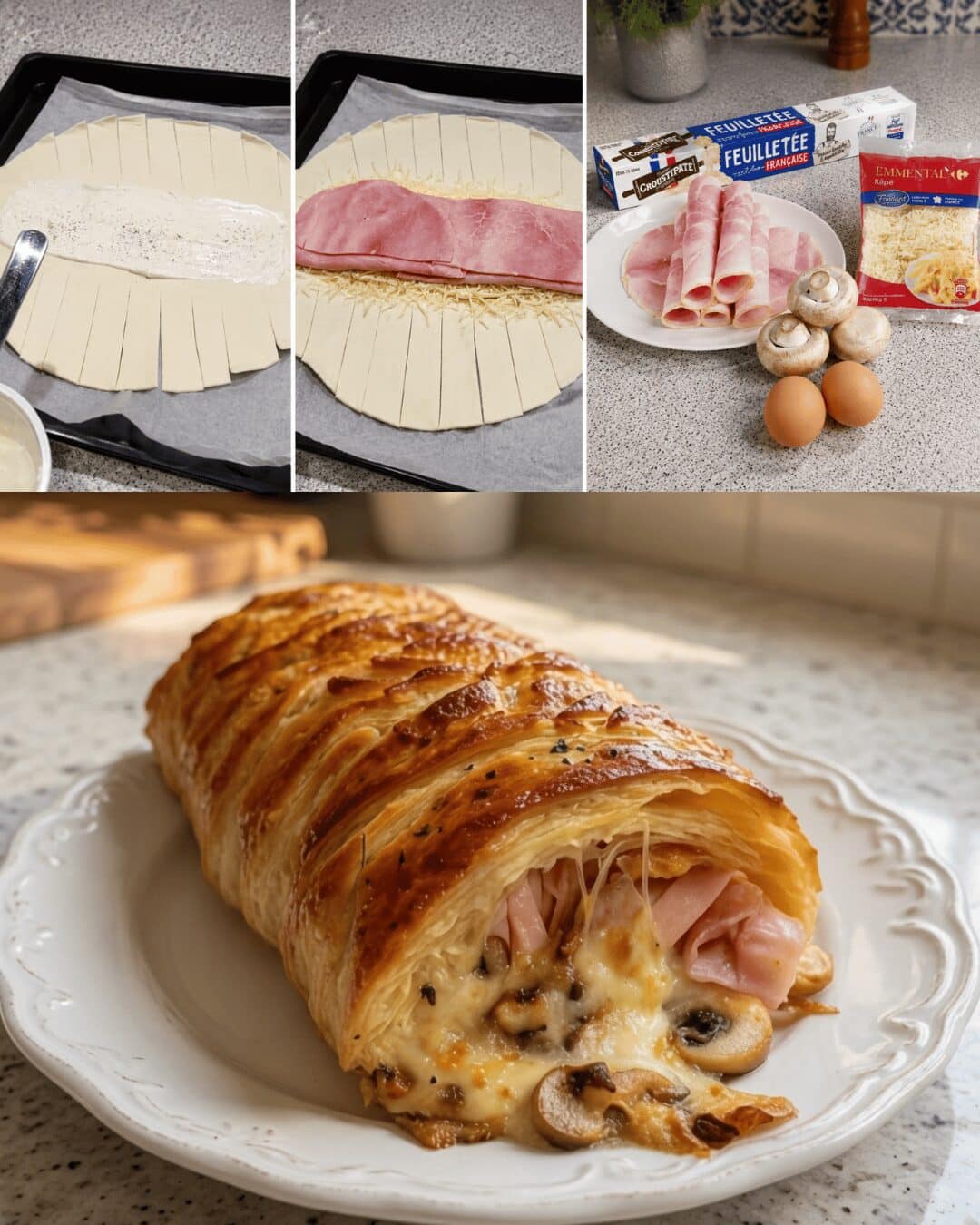 Tresse Feuilletée aux Champignons & Jambon