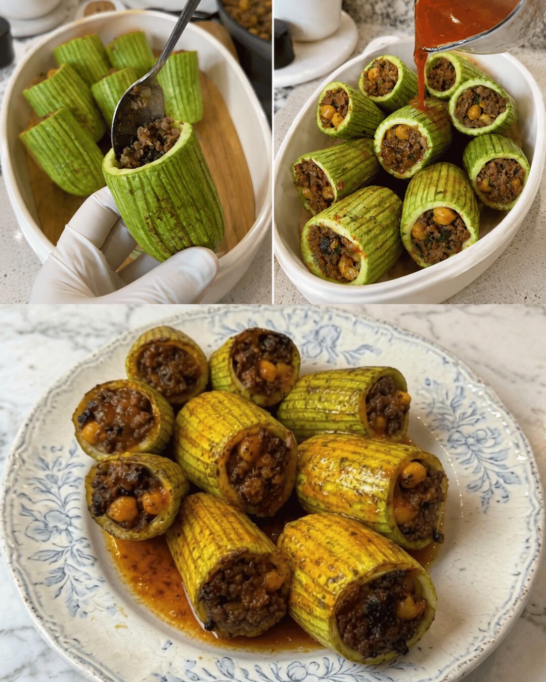 Courgettes Farcies à la Viande et Pois Chiches