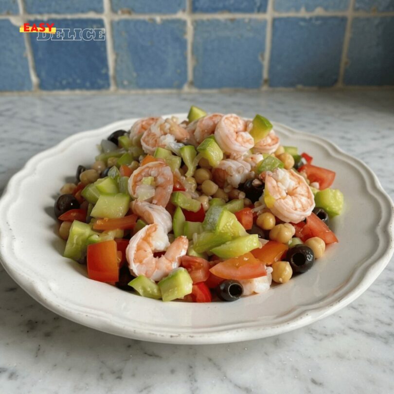 Salade de Farro aux Crevettes, Courgettes & Pois Chiches