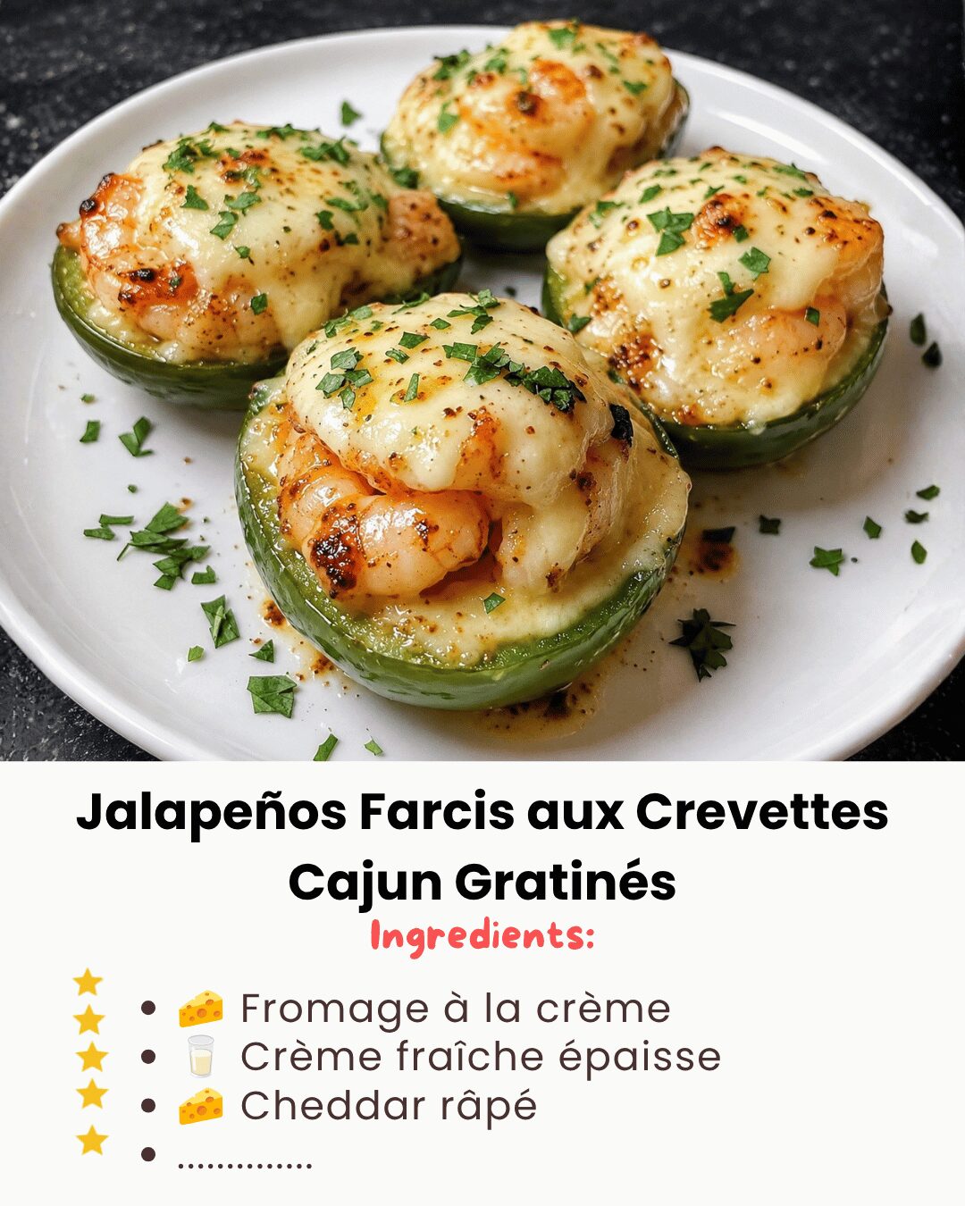 Jalapeños Farcis aux Crevettes Cajun Gratinés