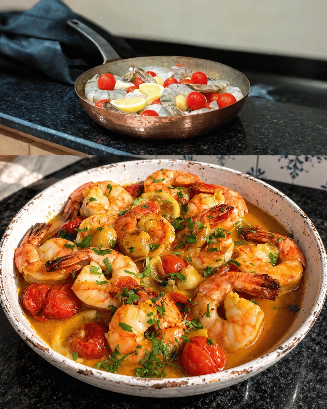 Crevettes à l'Ail, Citron & Tomates Cerises