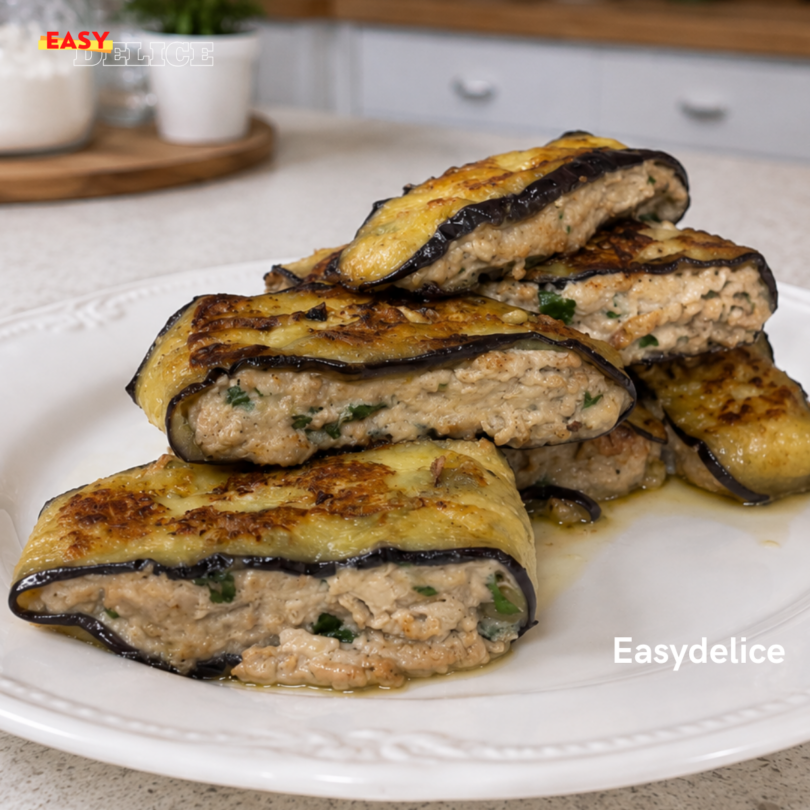 Rouleaux d’Aubergines Farcis à la Viande Hachée