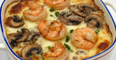 Gratin Crémeux de Crevettes & Champignons
