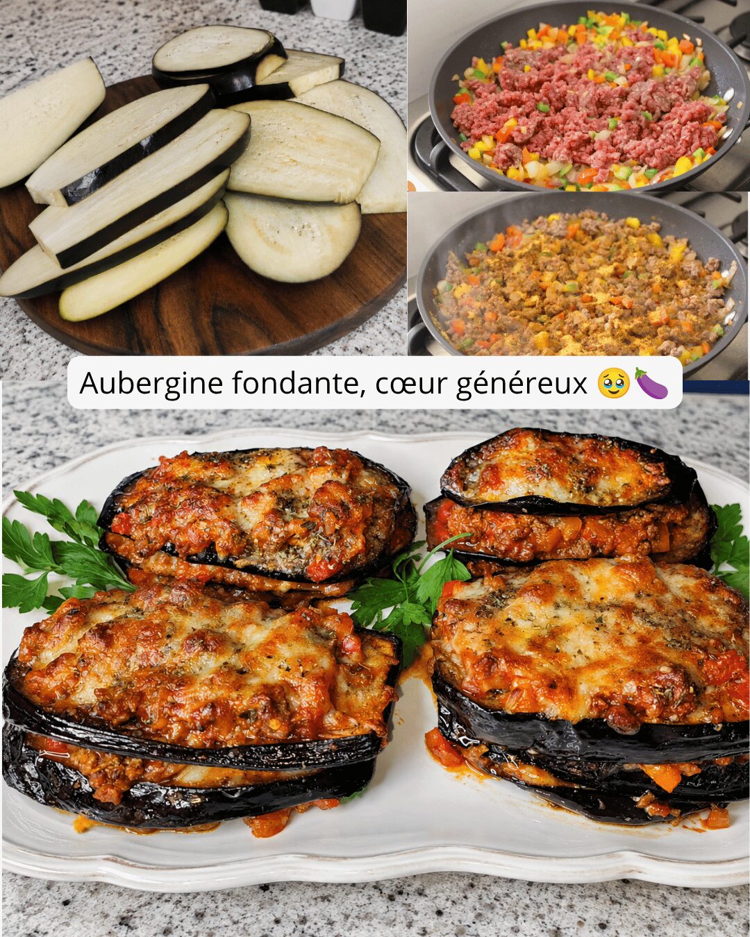Aubergines Farcies à la Viande Hachée, Tomate & Mozzarella
