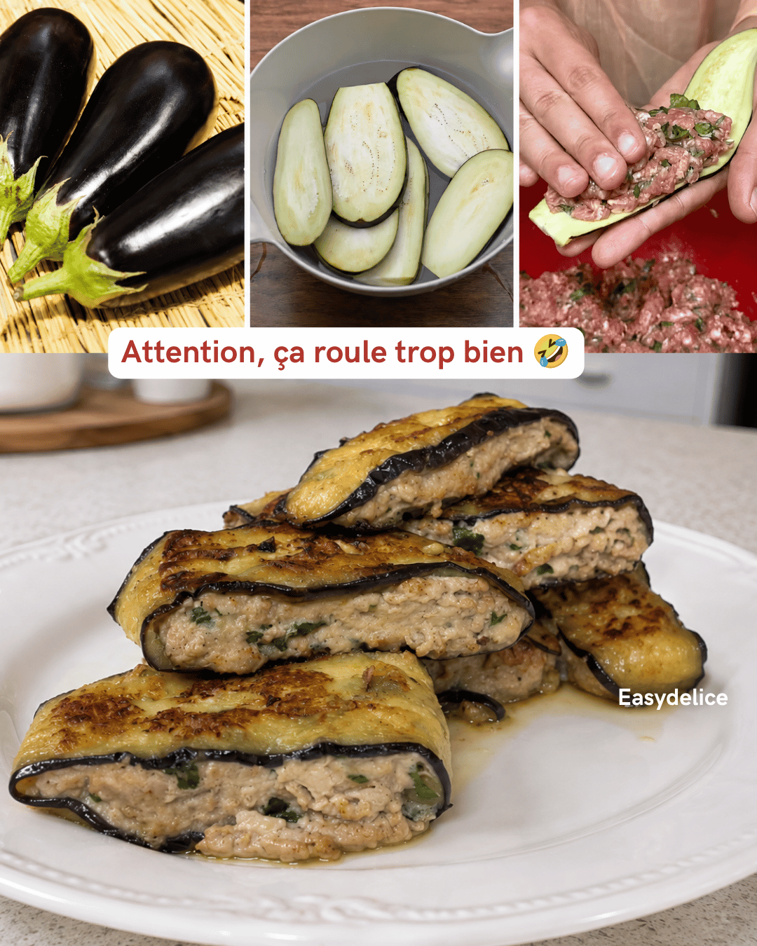 Rouleaux d’Aubergines Farcis à la Viande Hachée