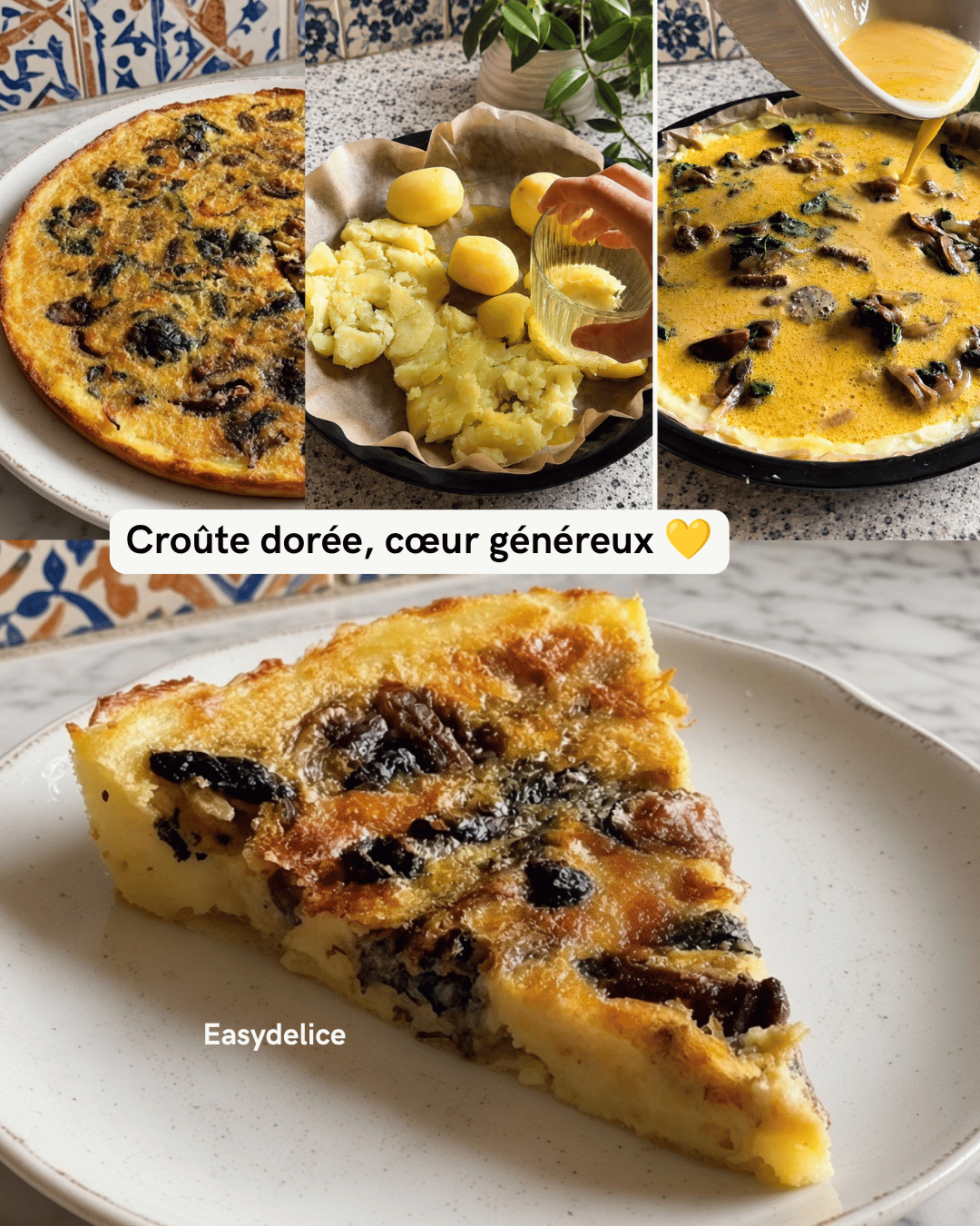 Tarte rustique aux pommes de terre, champignons et épinards