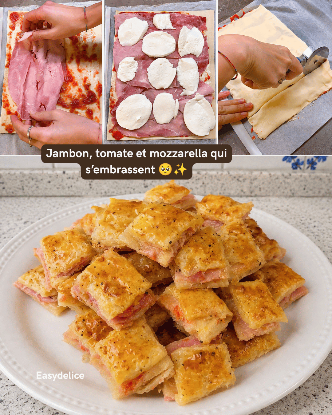 Feuilletés Croustillants au Jambon, Tomate & Mozzarella