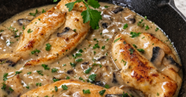 Escalopes de poulet à la moutarde et aux champignons