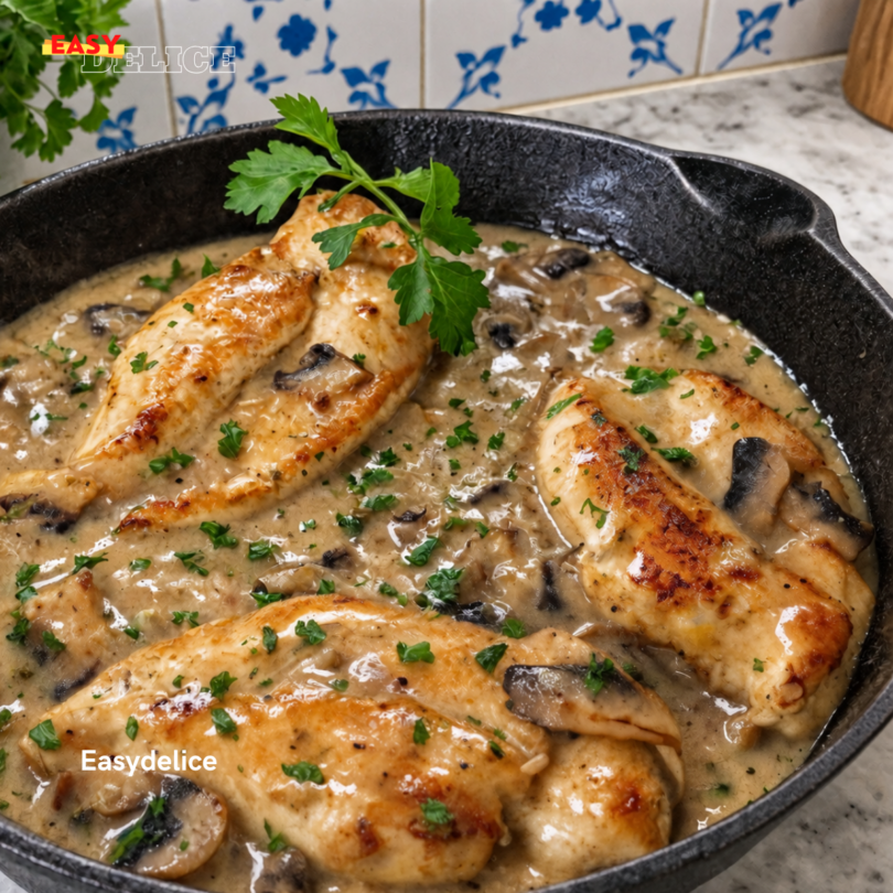 Escalopes de poulet à la moutarde et aux champignons