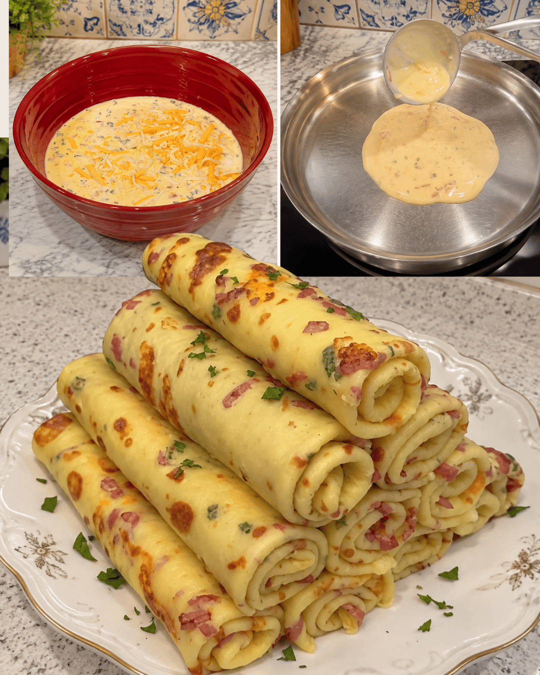 Crêpes Salées au Jambon, Fromage & Ciboulette