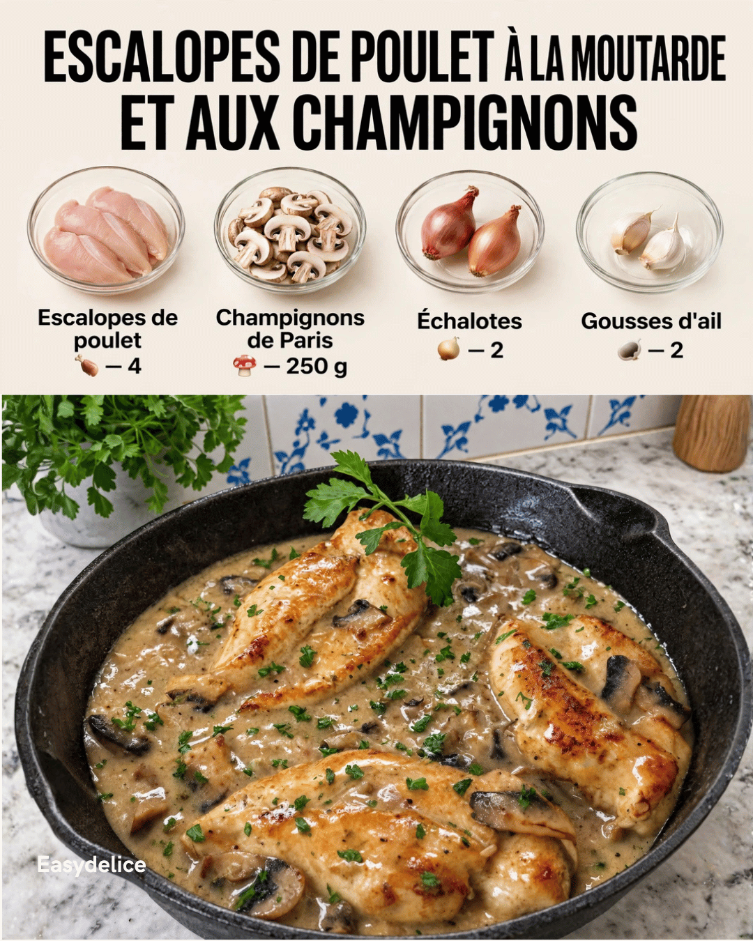 Escalopes de Poulet à la Moutarde et aux Champignons